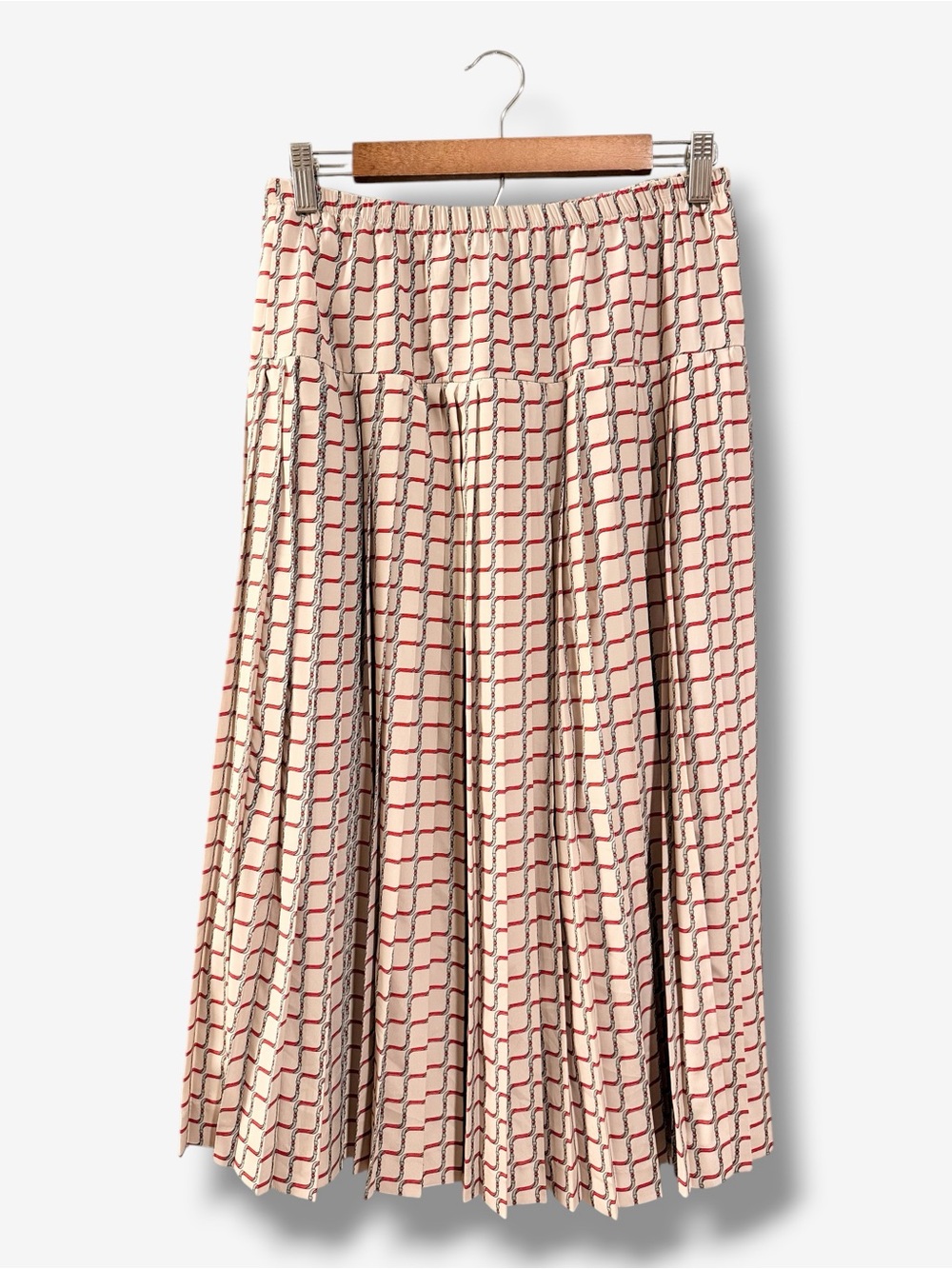 Vintage Pleated Midi Skirt Size 10 Equestrian Scarf Print Red Beige Black
